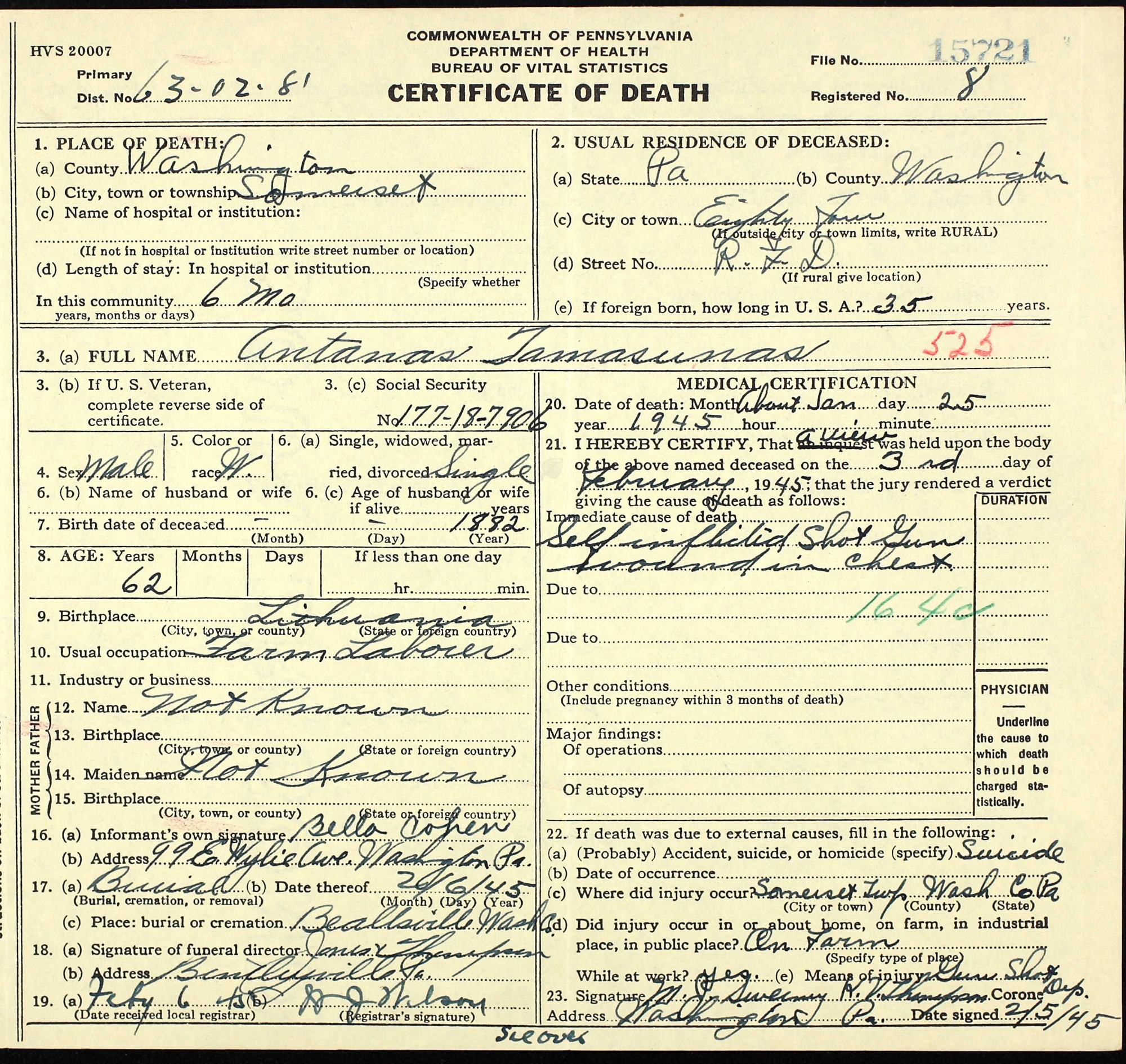 death certificate